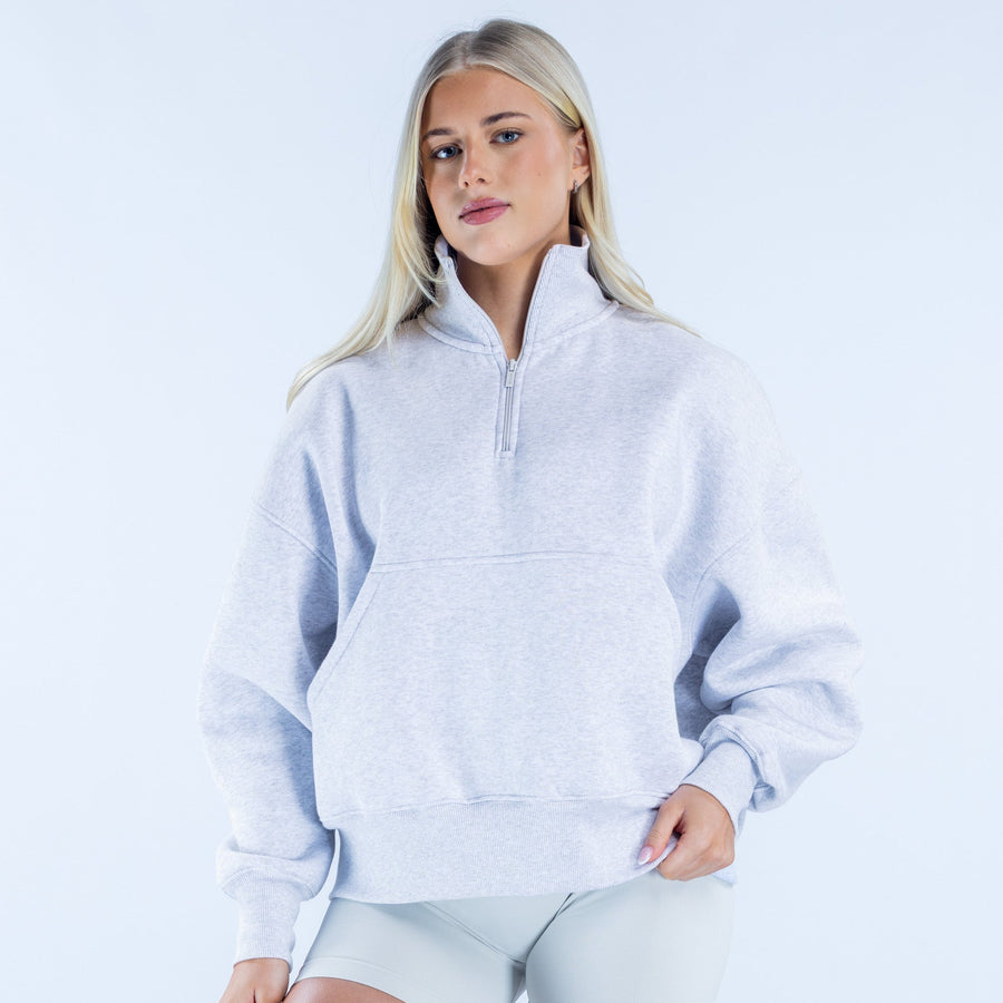 Sweat quart de zip Signature Gris chiné
